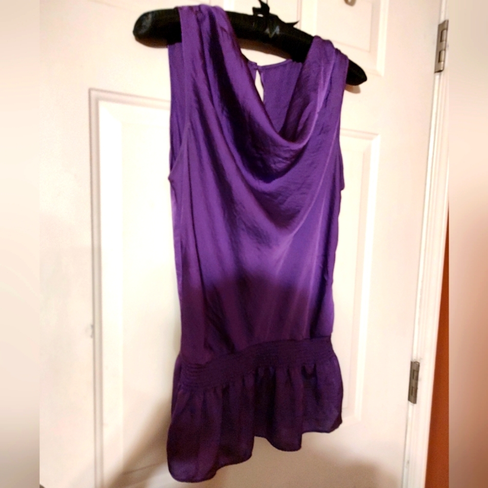 💜🪻💜 Sultry Rich Amethyst Purple Silky Satin Drape Neck Camisole Tank Top - XL - Picture 2 of 15